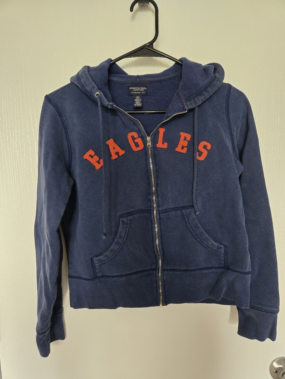 American Eagle Outfitters | Vintage Y2K Navy Zip Hoodie with Orange Logo